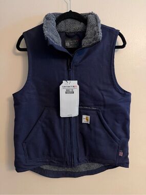 Carhartt Navy and Gray Sherpa-Lined Flame Resistant Vest